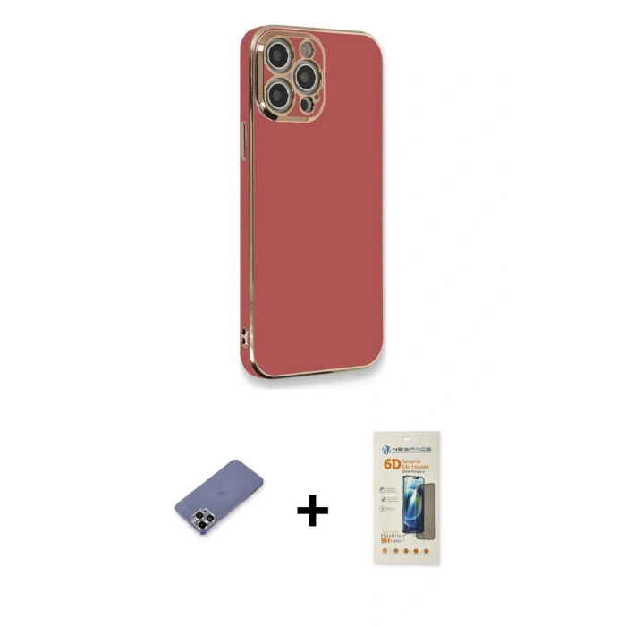 MARSİLYAN™- iPhone 12 Pro Max Kılıf Yankı Serisi - Siyah 6D Mat Seramik Hayalet Nano Ekran Koruyucu + Metal Kamera Lens Koruma Cam - GD