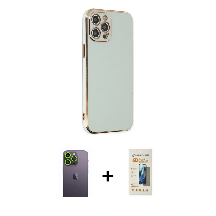 MARSİLYAN™- iPhone 12 Pro Max Kılıf Yankı Serisi - Siyah 6D Mat Seramik Hayalet Nano Ekran Koruyucu + Neon Fosforlu Kamera Lens - YL