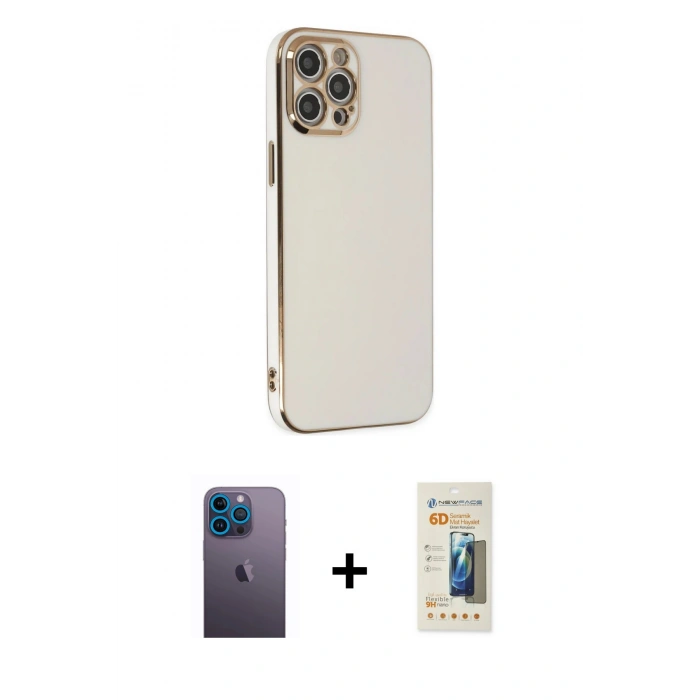MARSİLYAN™- iPhone 12 Pro Max Kılıf Yankı Serisi - Siyah 6D Mat Seramik Hayalet Nano Ekran Koruyucu + Neon Fosforlu Kamera Lens - MI