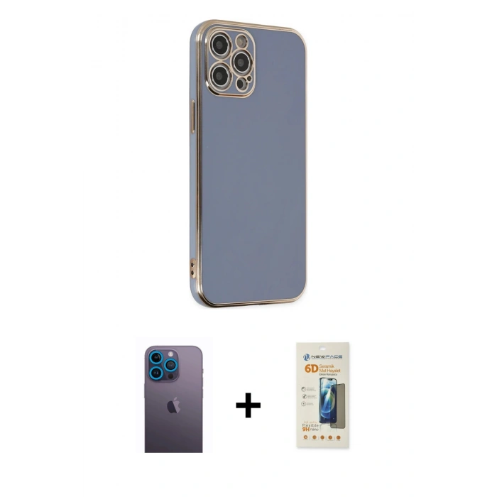 MARSİLYAN™- iPhone 12 Pro Max Kılıf Yankı Serisi - Siyah 6D Mat Seramik Hayalet Nano Ekran Koruyucu + Neon Fosforlu Kamera Lens - MI