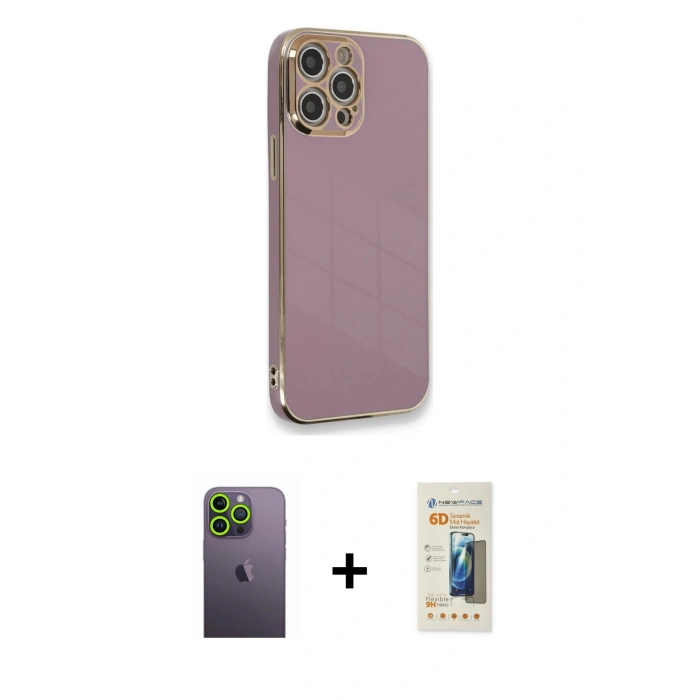 MARSİLYAN™- iPhone 12 Pro Max Kılıf Yankı Serisi - Siyah 6D Mat Seramik Hayalet Nano Ekran Koruyucu + Neon Fosforlu Kamera Lens - YL