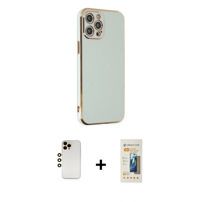 MARSİLYAN™- iPhone 12 Pro Max Kılıf Yankı Serisi - Siyah 6D Mat Seramik Hayalet Nano Ekran Koruyucu + Shine Kamera Lens - GD