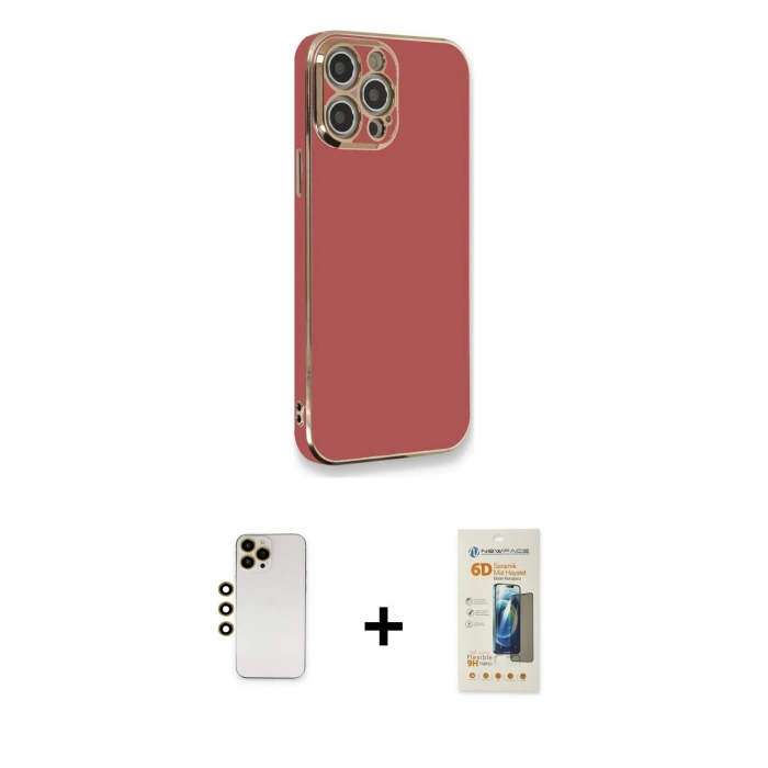 MARSİLYAN™- iPhone 12 Pro Max Kılıf Yankı Serisi - Siyah 6D Mat Seramik Hayalet Nano Ekran Koruyucu + Shine Kamera Lens - GD