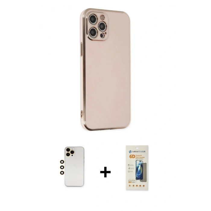 MARSİLYAN™- iPhone 12 Pro Max Kılıf Yankı Serisi - Siyah 6D Mat Seramik Hayalet Nano Ekran Koruyucu + Shine Kamera Lens - GD