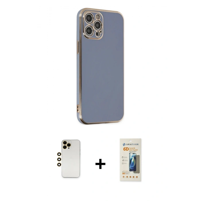 MARSİLYAN™- iPhone 12 Pro Max Kılıf Yankı Serisi - Siyah 6D Mat Seramik Hayalet Nano Ekran Koruyucu + Shine Kamera Lens - GD