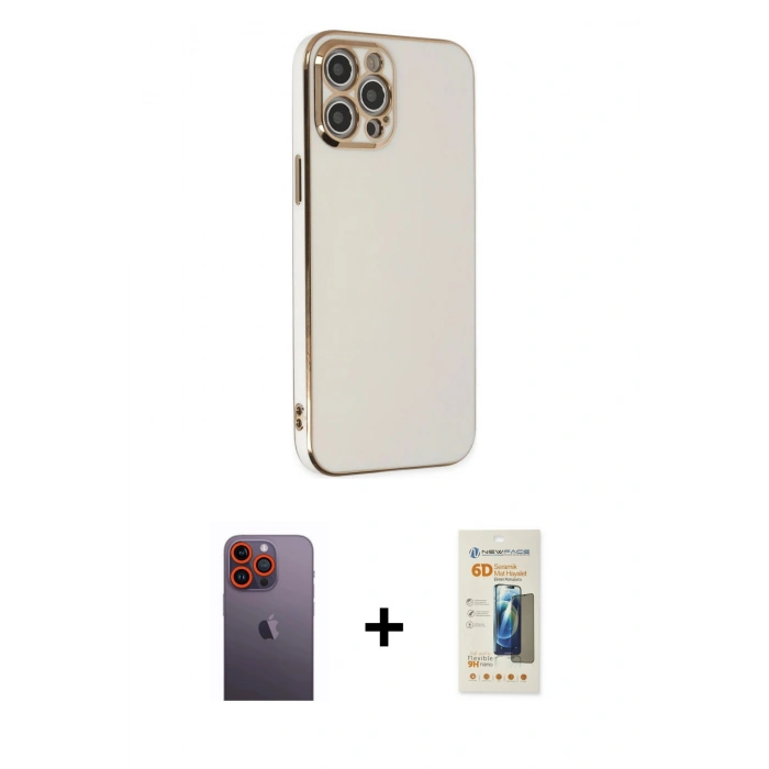 MARSİLYAN™- iPhone 12 Pro Max Kılıf Yankı Serisi - Siyah 6D Mat Seramik Hayalet Nano Ekran Koruyucu + Neon Fosforlu Kamera Lens - TU