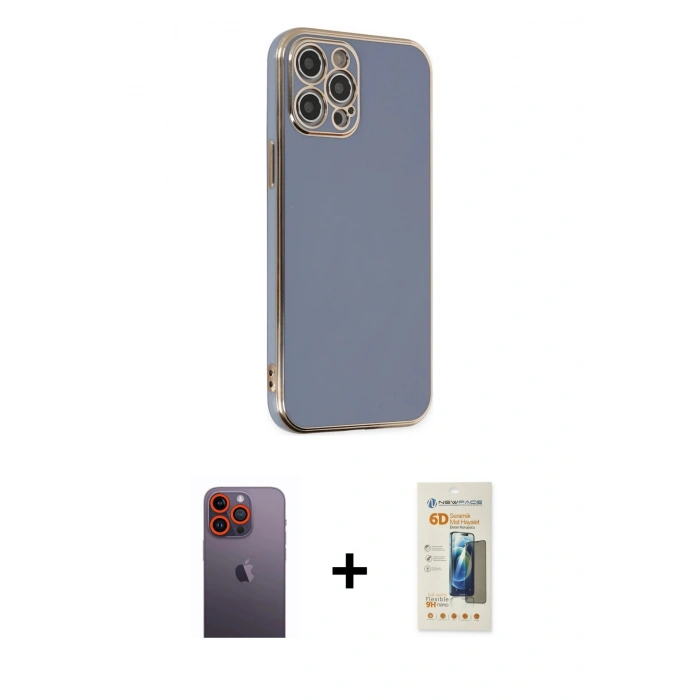 MARSİLYAN™- iPhone 12 Pro Max Kılıf Yankı Serisi - Siyah 6D Mat Seramik Hayalet Nano Ekran Koruyucu + Neon Fosforlu Kamera Lens - TU