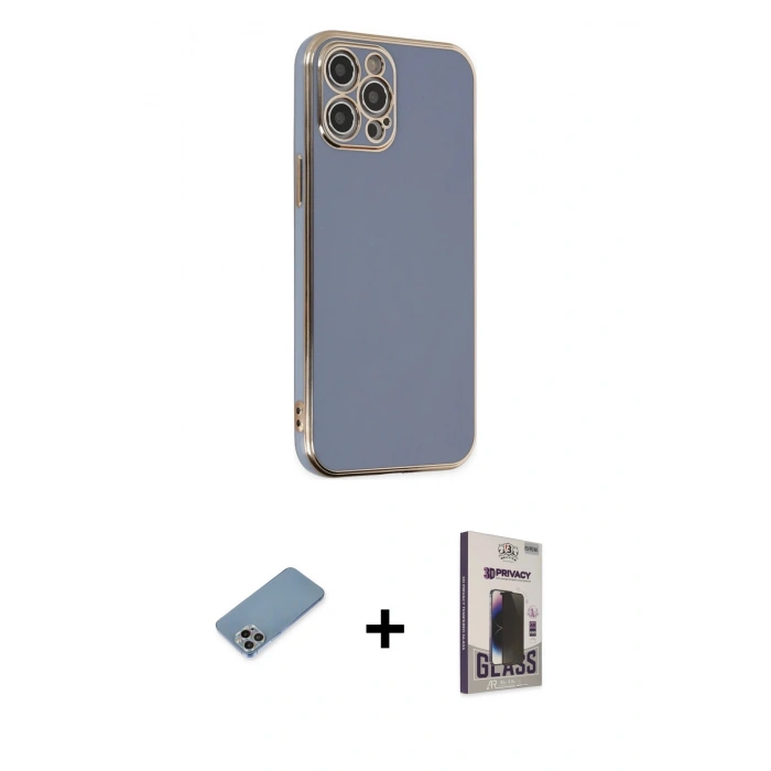 MARSİLYAN™- iPhone 12 Pro Max Kılıf Yankı Serisi - Siyah Bilvis Hayalet Cam Ekran Koruyucu + Shine Kamera Lens Koruma Cam - GI