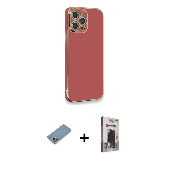MARSİLYAN™- iPhone 12 Pro Max Kılıf Yankı Serisi - Siyah Bilvis Hayalet Cam Ekran Koruyucu + Shine Kamera Lens Koruma Cam - GI