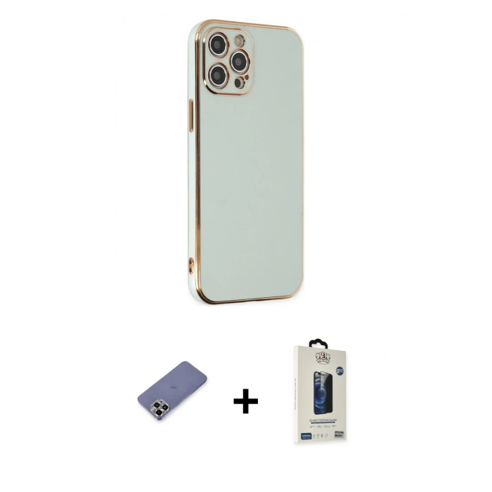 MARSİLYAN™- iPhone 12 Pro Max Kılıf Yankı Serisi - Siyah Bilvis Hayalet Cam Ekran Koruyucu + Metal Kamera Lens Koruma Cam - GD