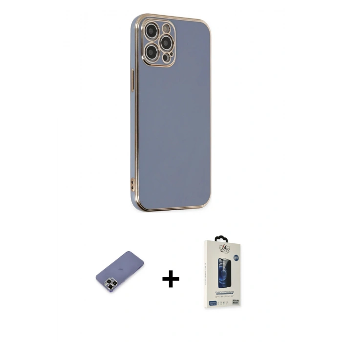 MARSİLYAN™- iPhone 12 Pro Max Kılıf Yankı Serisi - Siyah Bilvis Hayalet Cam Ekran Koruyucu + Metal Kamera Lens Koruma Cam - GD