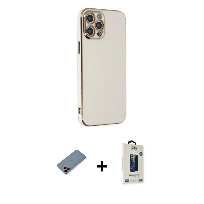 MARSİLYAN™- iPhone 12 Pro Max Kılıf Yankı Serisi - Siyah Bilvis Hayalet Cam Ekran Koruyucu + Metal Kamera Lens Koruma Cam - KI