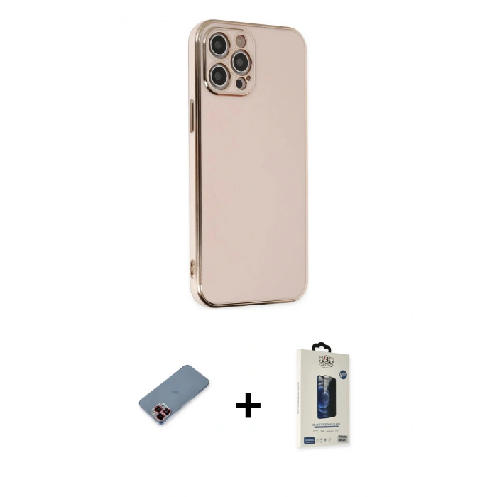 MARSİLYAN™- iPhone 12 Pro Max Kılıf Yankı Serisi - Siyah Bilvis Hayalet Cam Ekran Koruyucu + Metal Kamera Lens Koruma Cam - KI