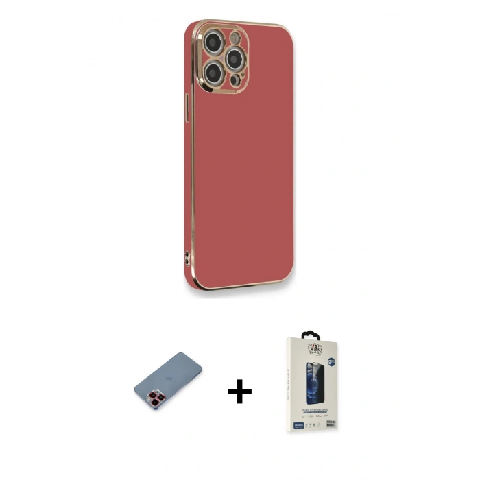 MARSİLYAN™- iPhone 12 Pro Max Kılıf Yankı Serisi - Siyah Bilvis Hayalet Cam Ekran Koruyucu + Metal Kamera Lens Koruma Cam - KI