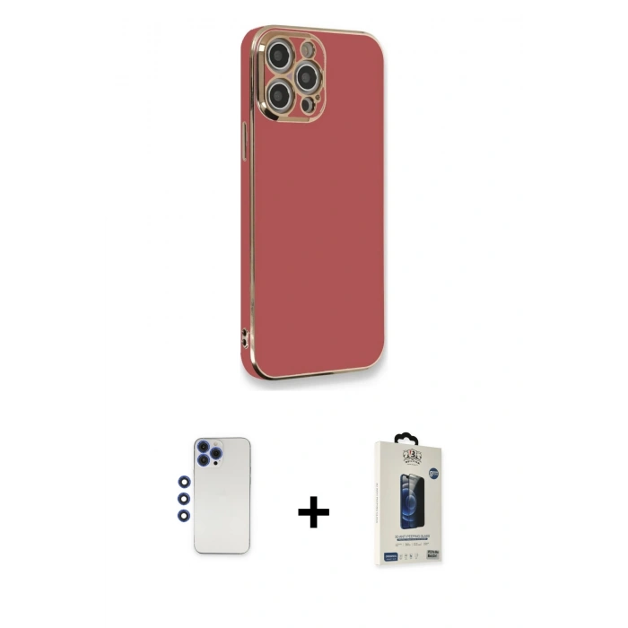 MARSİLYAN™- iPhone 12 Pro Max Kılıf Yankı Serisi - Siyah Bilvis Hayalet Cam Ekran Koruyucu + Shine Kamera Lens - LT