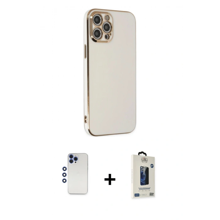 MARSİLYAN™- iPhone 12 Pro Max Kılıf Yankı Serisi - Siyah Bilvis Hayalet Cam Ekran Koruyucu + Shine Kamera Lens - LT