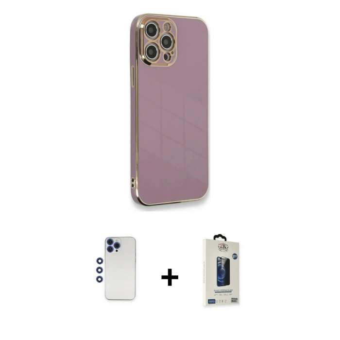 MARSİLYAN™- iPhone 12 Pro Max Kılıf Yankı Serisi - Siyah Bilvis Hayalet Cam Ekran Koruyucu + Shine Kamera Lens - LT