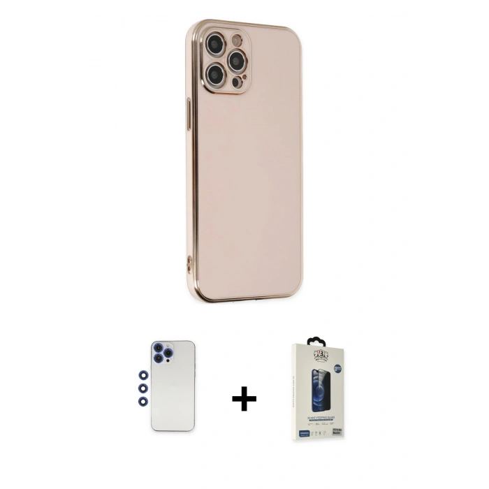 MARSİLYAN™- iPhone 12 Pro Max Kılıf Yankı Serisi - Siyah Bilvis Hayalet Cam Ekran Koruyucu + Shine Kamera Lens - LT
