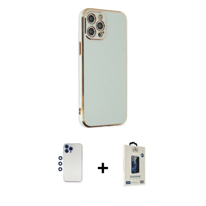 MARSİLYAN™- iPhone 12 Pro Max Kılıf Yankı Serisi - Siyah Bilvis Hayalet Cam Ekran Koruyucu + Shine Kamera Lens - LT
