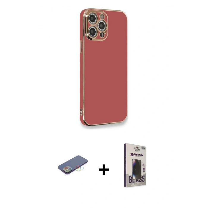 MARSİLYAN™- iPhone 12 Pro Max Kılıf Yankı Serisi - Siyah Bilvis Hayalet Cam Ekran Koruyucu + Renkli Kamera Lens Koruma Cam - MI