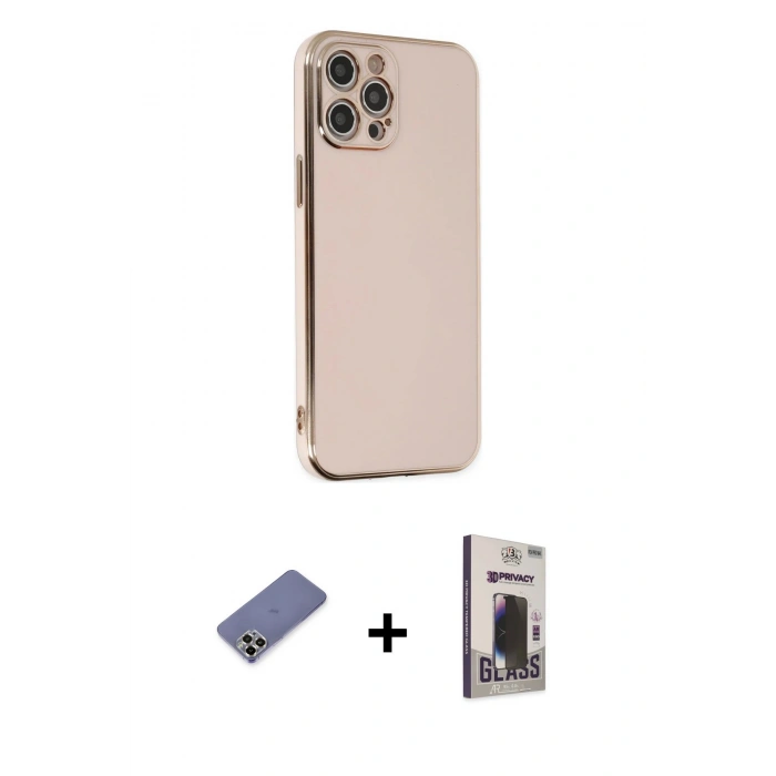 MARSİLYAN™- iPhone 12 Pro Max Kılıf Yankı Serisi - Siyah Bilvis Hayalet Cam Ekran Koruyucu + Metal Kamera Lens Koruma Cam - GD