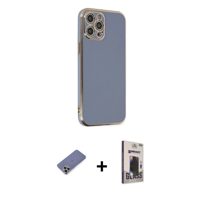 MARSİLYAN™- iPhone 12 Pro Max Kılıf Yankı Serisi - Siyah Bilvis Hayalet Cam Ekran Koruyucu + Metal Kamera Lens Koruma Cam - GD