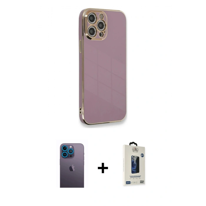 MARSİLYAN™- iPhone 12 Pro Max Kılıf Yankı Serisi - Siyah Bilvis Hayalet Cam Ekran Koruyucu + Neon Fosforlu Kamera Lens - MI