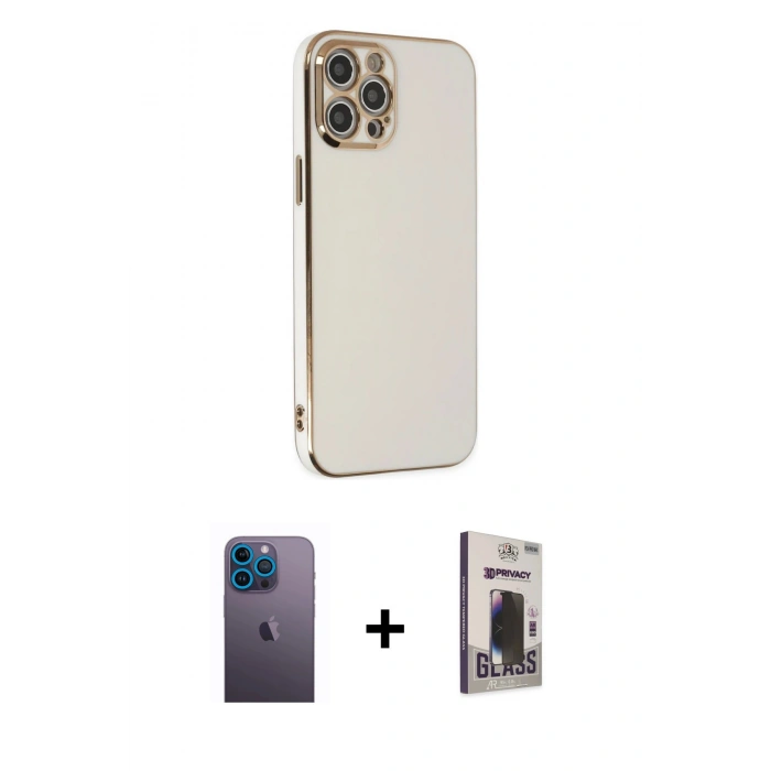 MARSİLYAN™- iPhone 12 Pro Max Kılıf Yankı Serisi - Siyah Bilvis Hayalet Cam Ekran Koruyucu + Neon Fosforlu Kamera Lens - MI