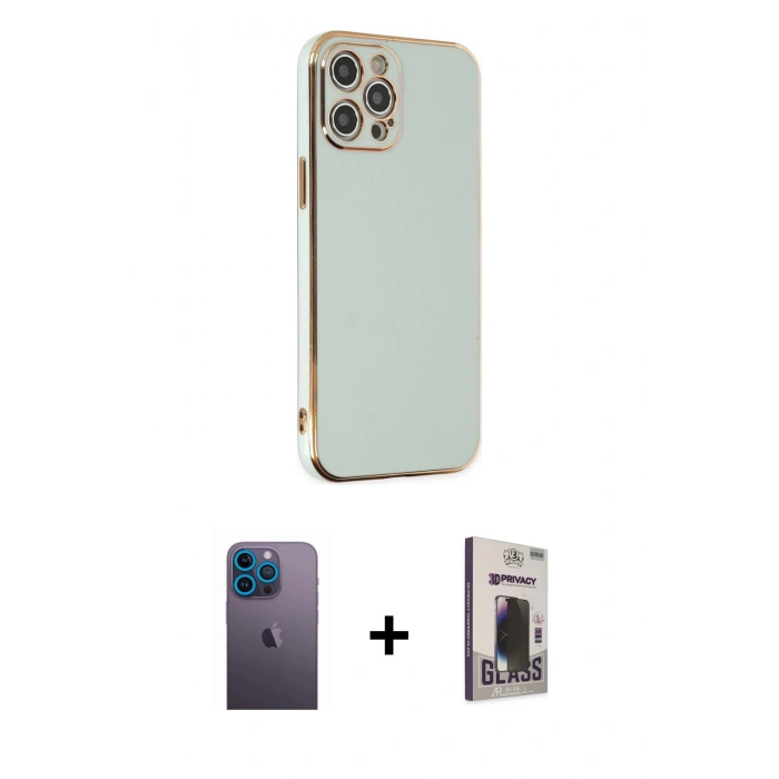 MARSİLYAN™- iPhone 12 Pro Max Kılıf Yankı Serisi - Siyah Bilvis Hayalet Cam Ekran Koruyucu + Neon Fosforlu Kamera Lens - MI