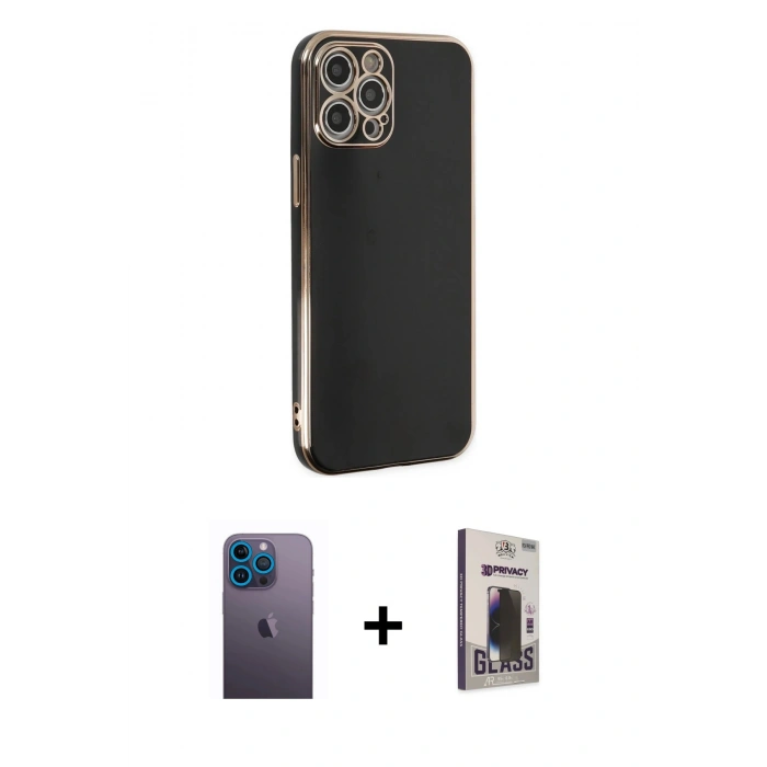 MARSİLYAN™- iPhone 12 Pro Max Kılıf Yankı Serisi - Siyah Bilvis Hayalet Cam Ekran Koruyucu + Neon Fosforlu Kamera Lens - MI