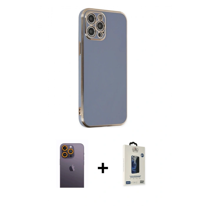 MARSİLYAN™- iPhone 12 Pro Max Kılıf Yankı Serisi - Siyah Bilvis Hayalet Cam Ekran Koruyucu + Neon Fosforlu Kamera Lens - SI