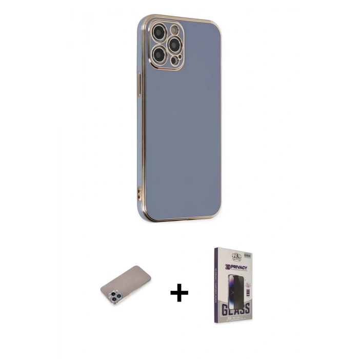 MARSİLYAN™- iPhone 12 Pro Max Kılıf Yankı Serisi - Siyah Bilvis Hayalet Cam Ekran Koruyucu + Shine Kamera Lens Koruma Cam - SABE