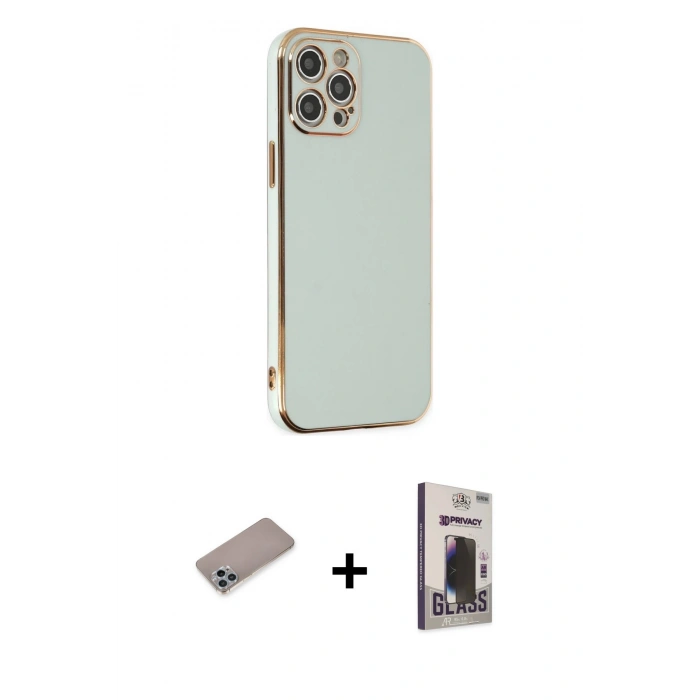 MARSİLYAN™- iPhone 12 Pro Max Kılıf Yankı Serisi - Siyah Bilvis Hayalet Cam Ekran Koruyucu + Shine Kamera Lens Koruma Cam - SABE