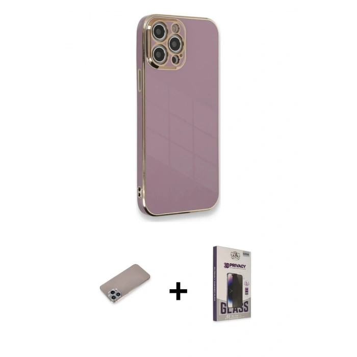 MARSİLYAN™- iPhone 12 Pro Max Kılıf Yankı Serisi - Siyah Bilvis Hayalet Cam Ekran Koruyucu + Shine Kamera Lens Koruma Cam - SABE