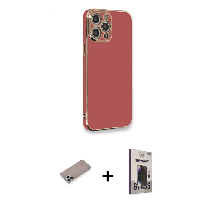 MARSİLYAN™- iPhone 12 Pro Max Kılıf Yankı Serisi - Siyah Bilvis Hayalet Cam Ekran Koruyucu + Shine Kamera Lens Koruma Cam - SABE