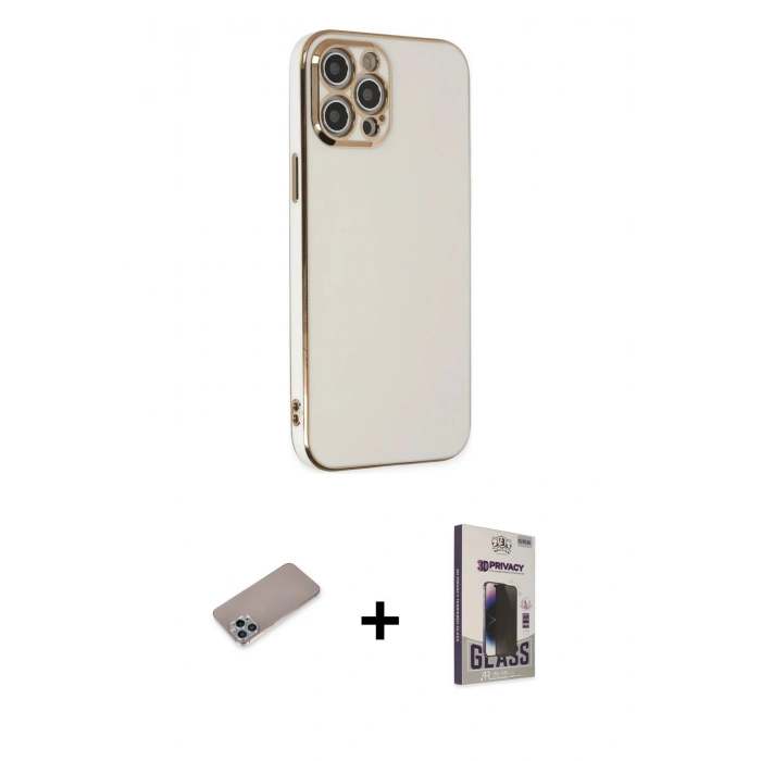 MARSİLYAN™- iPhone 12 Pro Max Kılıf Yankı Serisi - Siyah Bilvis Hayalet Cam Ekran Koruyucu + Shine Kamera Lens Koruma Cam - SABE