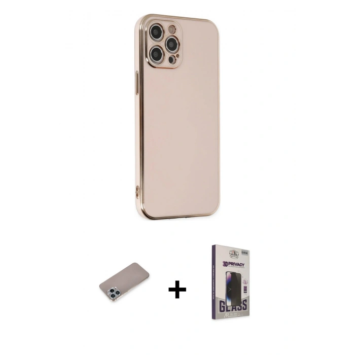 MARSİLYAN™- iPhone 12 Pro Max Kılıf Yankı Serisi - Siyah Bilvis Hayalet Cam Ekran Koruyucu + Shine Kamera Lens Koruma Cam - SABE