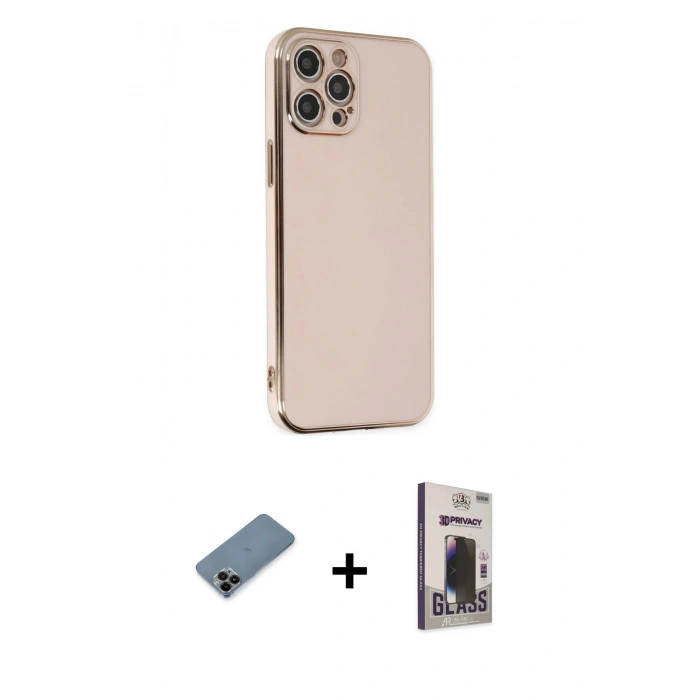 MARSİLYAN™- iPhone 12 Pro Max Kılıf Yankı Serisi - Siyah Bilvis Hayalet Cam Ekran Koruyucu + Shine Kamera Lens Koruma Cam - SH
