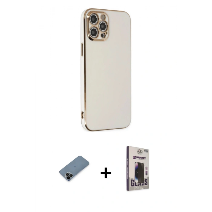 MARSİLYAN™- iPhone 12 Pro Max Kılıf Yankı Serisi - Siyah Bilvis Hayalet Cam Ekran Koruyucu + Shine Kamera Lens Koruma Cam - SH