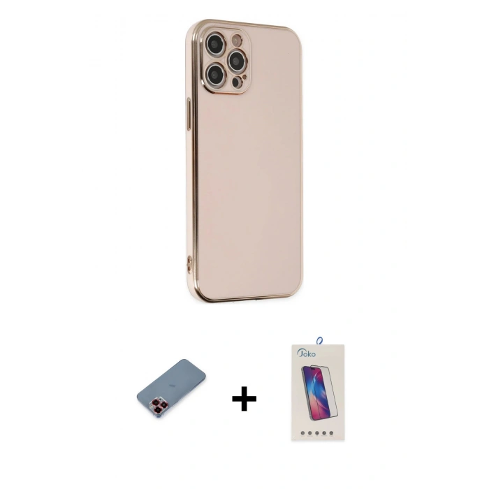 MARSİLYAN™- iPhone 12 Pro Max Kılıf Yankı Serisi - Siyah Joko 5D Cam + Metal Kamera Lens Koruma Cam - KI