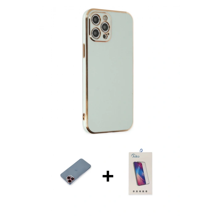 MARSİLYAN™- iPhone 12 Pro Max Kılıf Yankı Serisi - Siyah Joko 5D Cam + Metal Kamera Lens Koruma Cam - KI