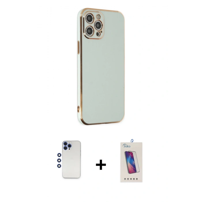 MARSİLYAN™- iPhone 12 Pro Max Kılıf Yankı Serisi - Siyah Joko 5D Cam + Shine Kamera Lens - LT