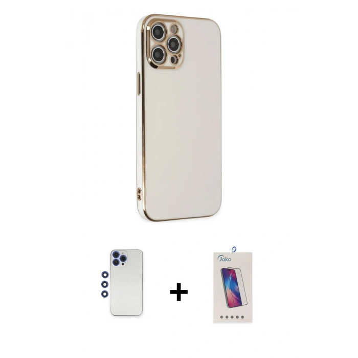 MARSİLYAN™- iPhone 12 Pro Max Kılıf Yankı Serisi - Siyah Joko 5D Cam + Shine Kamera Lens - LT