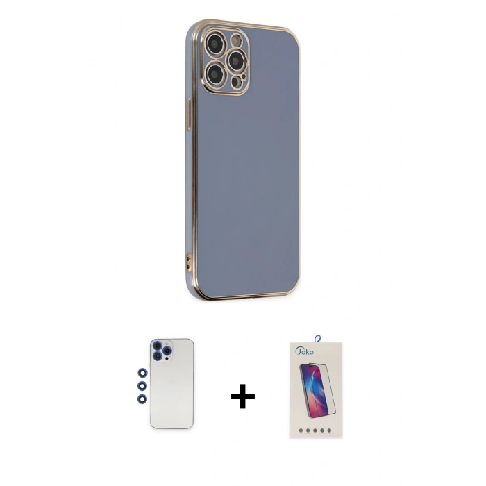 MARSİLYAN™- iPhone 12 Pro Max Kılıf Yankı Serisi - Siyah Joko 5D Cam + Shine Kamera Lens - LT