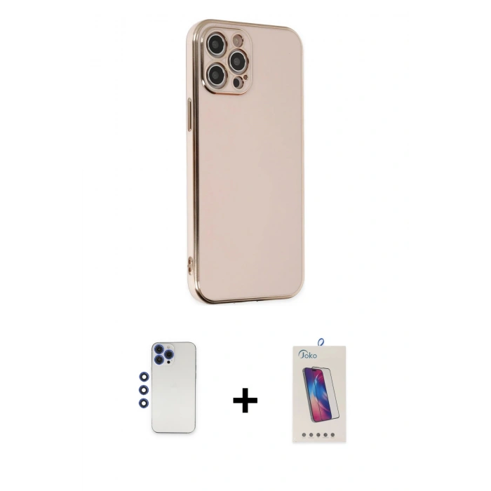 MARSİLYAN™- iPhone 12 Pro Max Kılıf Yankı Serisi - Siyah Joko 5D Cam + Shine Kamera Lens - LT