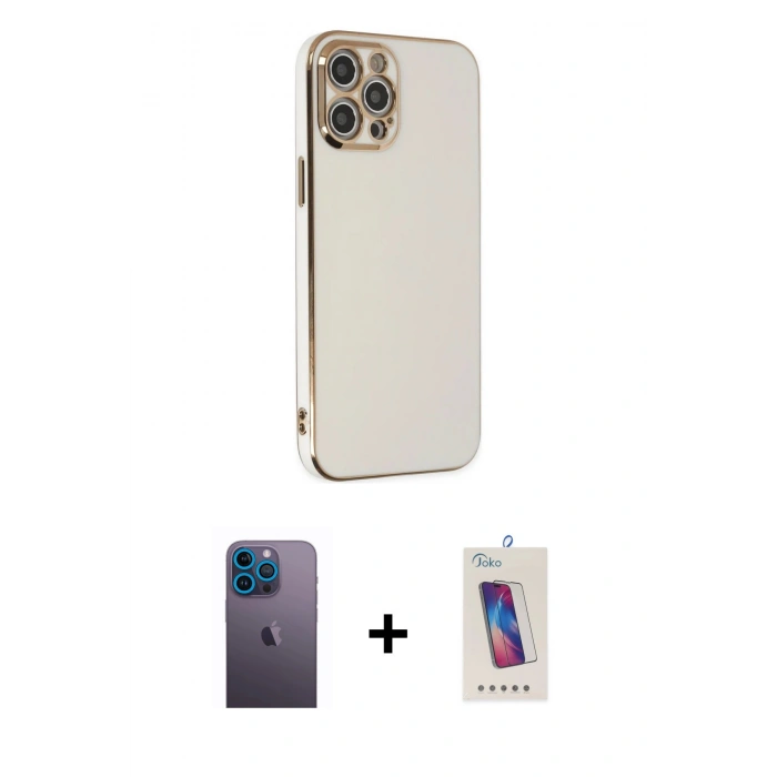 MARSİLYAN™- iPhone 12 Pro Max Kılıf Yankı Serisi - Siyah Joko 5D Cam + Neon Fosforlu Kamera Lens - MI