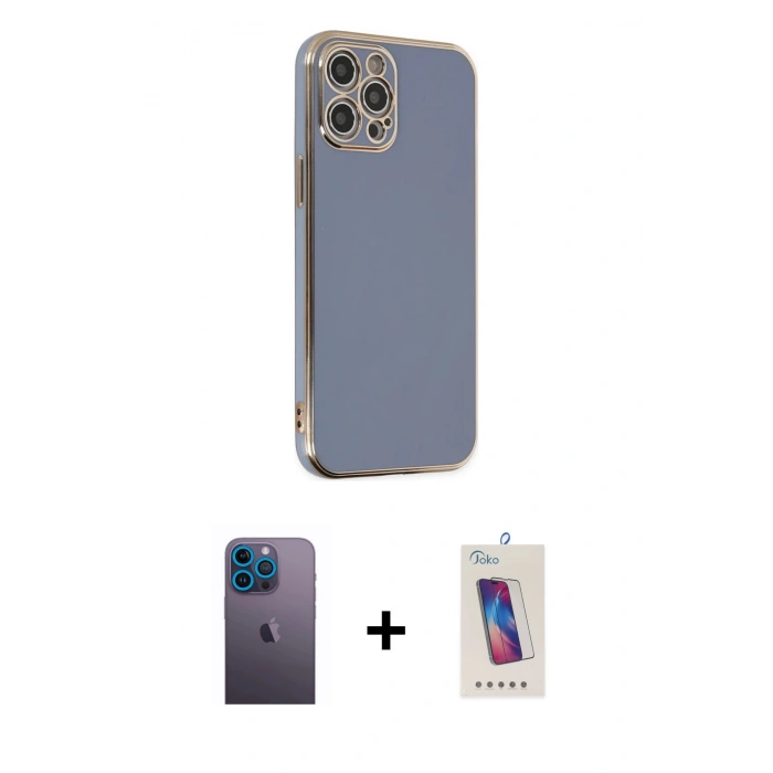 MARSİLYAN™- iPhone 12 Pro Max Kılıf Yankı Serisi - Siyah Joko 5D Cam + Neon Fosforlu Kamera Lens - MI