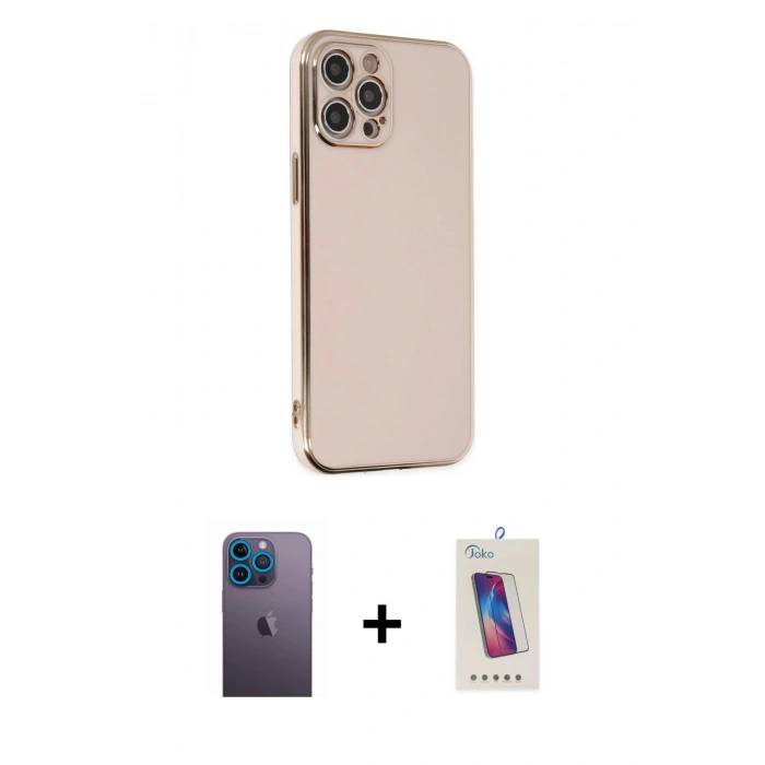 MARSİLYAN™- iPhone 12 Pro Max Kılıf Yankı Serisi - Siyah Joko 5D Cam + Neon Fosforlu Kamera Lens - MI