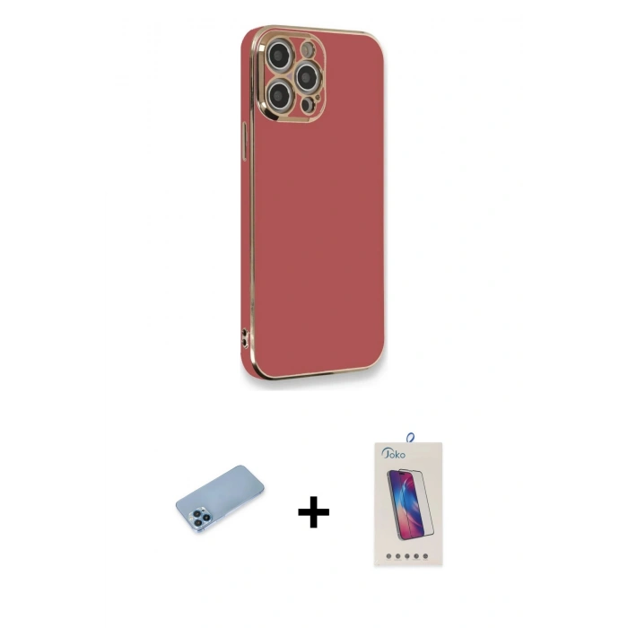 MARSİLYAN™- iPhone 12 Pro Max Kılıf Yankı Serisi - Siyah Joko 5D Cam + Mavi Shine Kamera Lens Koruma Cam