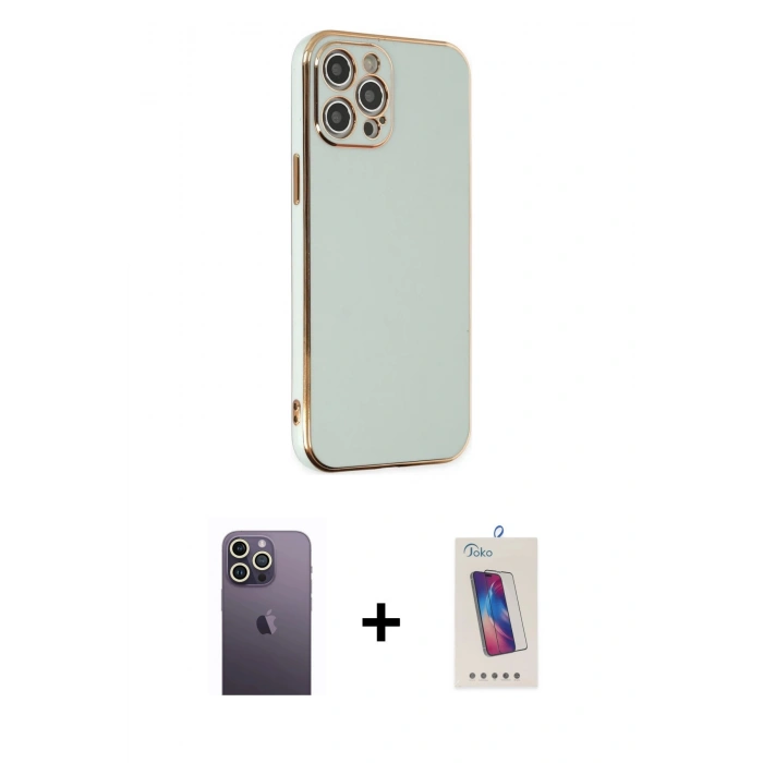 MARSİLYAN™- iPhone 12 Pro Max Kılıf Yankı Serisi - Siyah Joko 5D Cam + Neon Fosforlu Kamera Lens - BZ